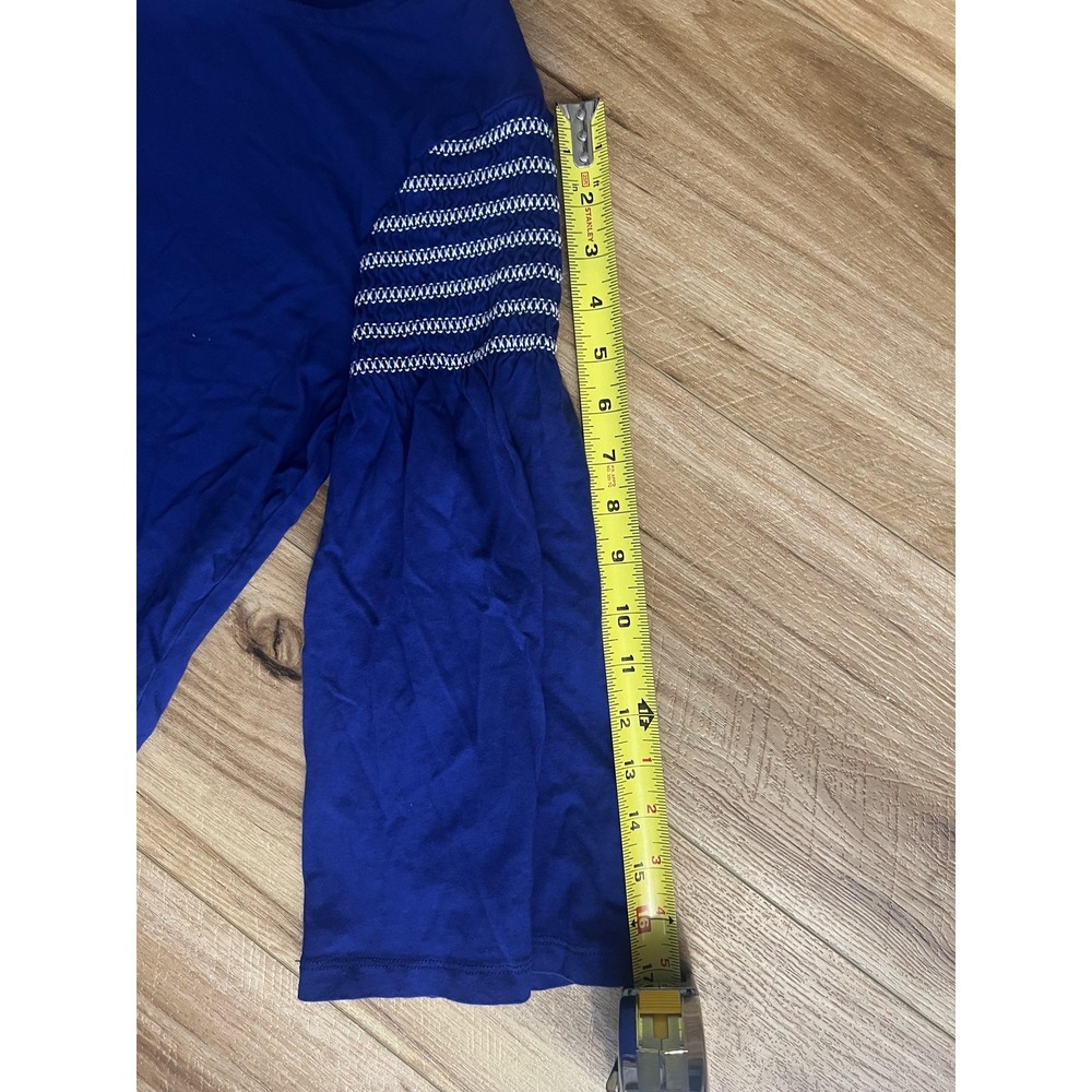 Chicos Shirt Wm LG Blue 3/4 Sleeve Smocked Shoulder Cotton Modal Top Boho Casual - Picture 8 of 10